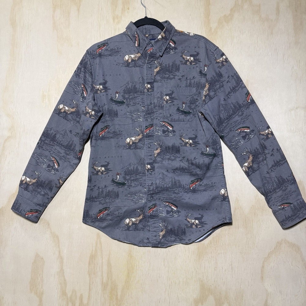 Croft & Barrow Button Down Shirt Mens Small Fishing Deer Outdoors Gray